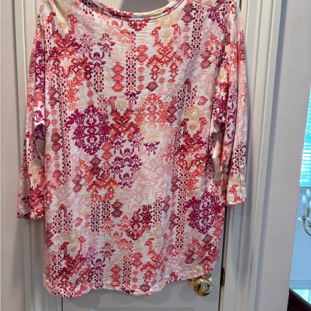Chico's Pink and Red Patterned Long Sleeve Top